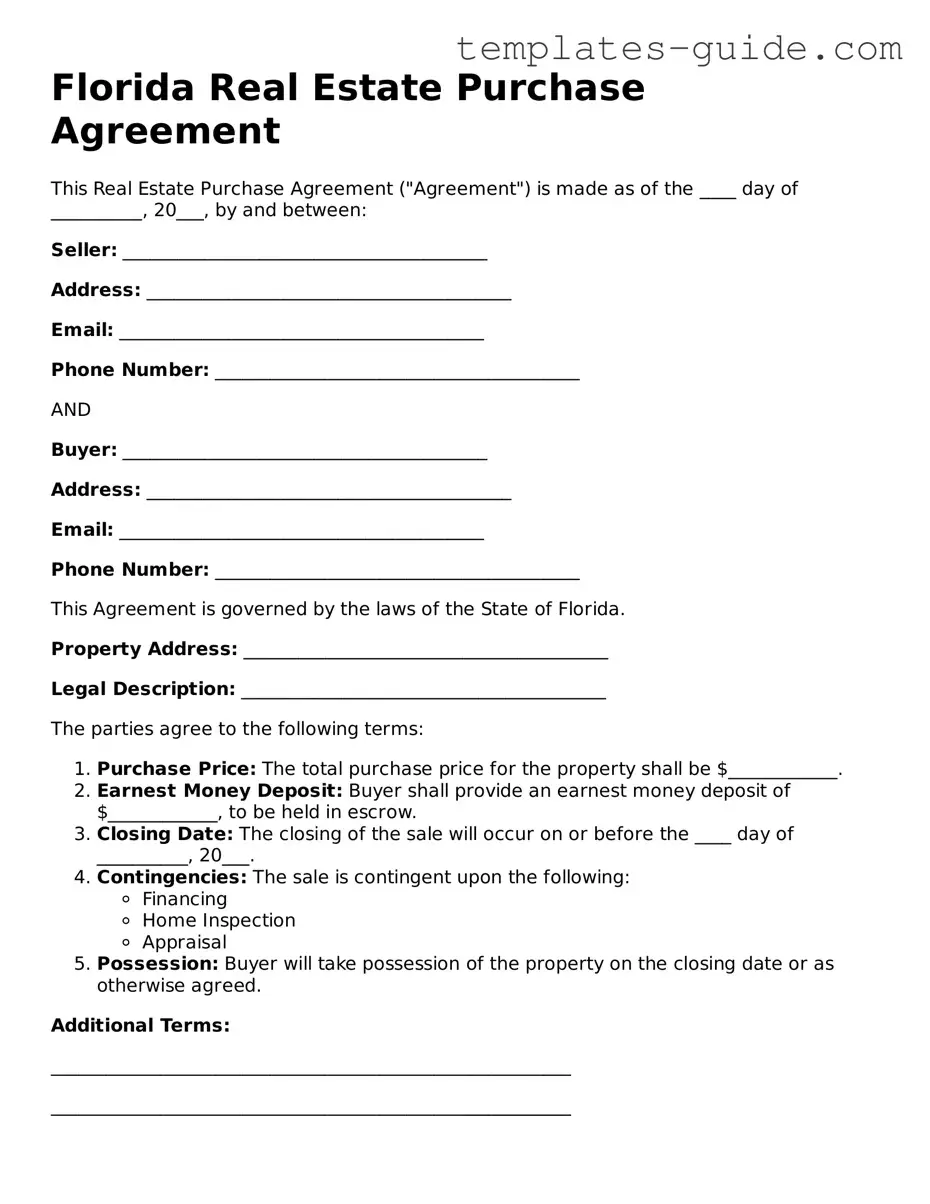 Free  Real Estate Purchase Agreement Form for Florida