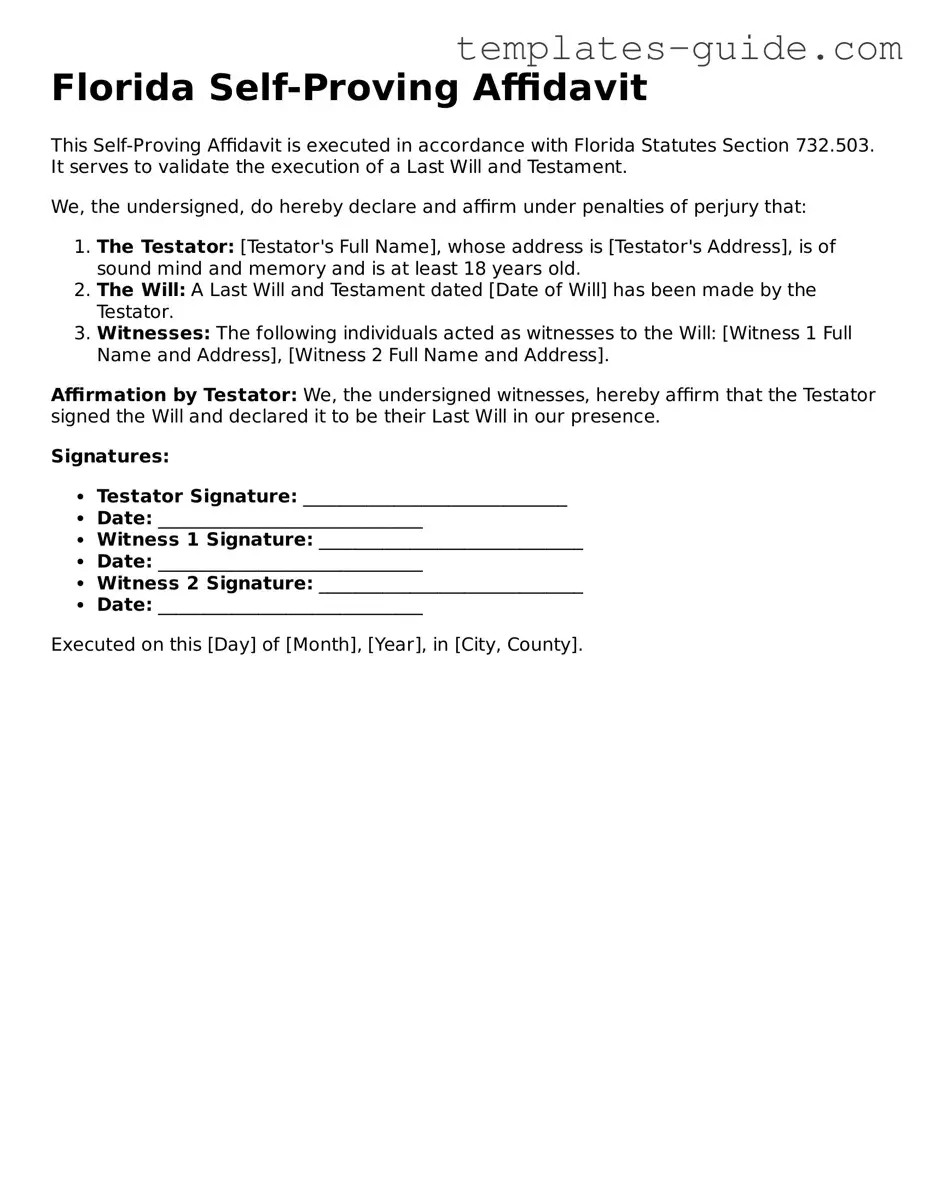 Free  Self-Proving Affidavit Form for Florida