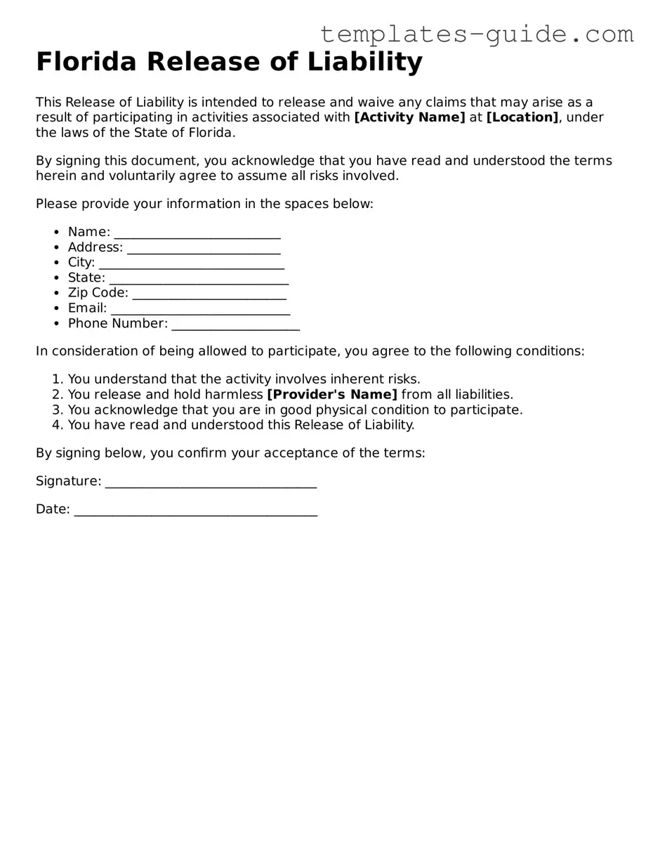 Free  Release of Liability Form for Florida