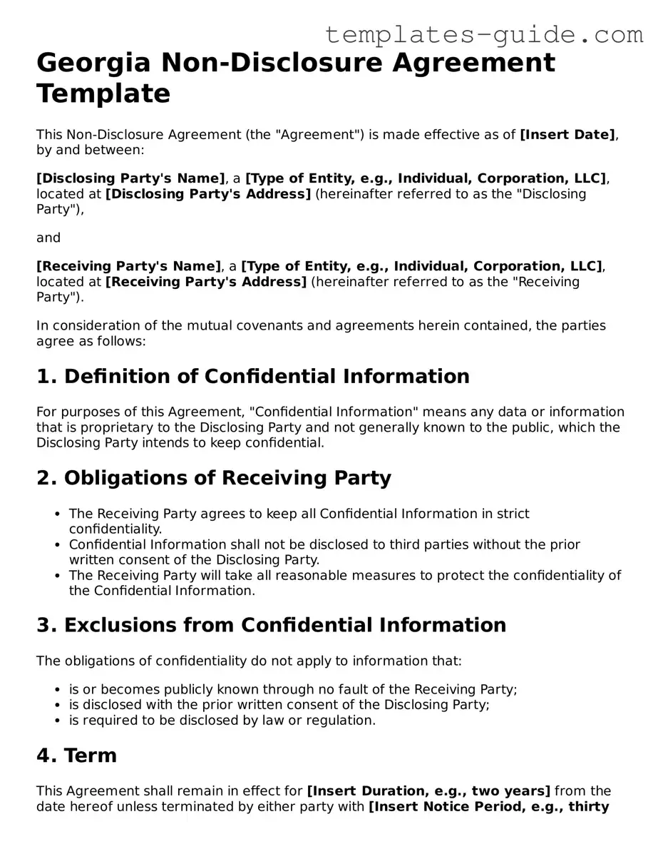 Free  Non-disclosure Agreement Form for Georgia