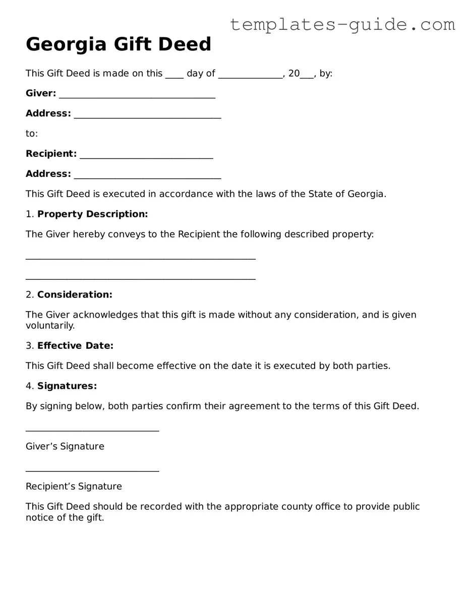 Free  Gift Deed Form for Georgia