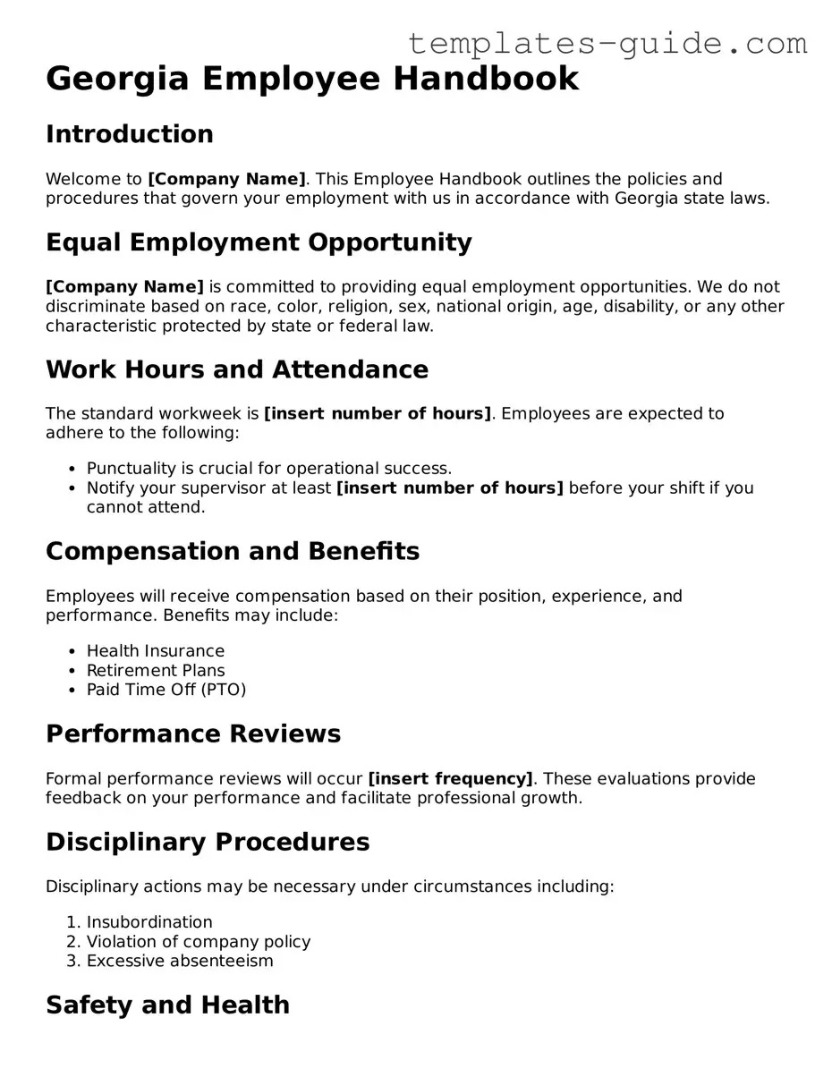 Free  Employee Handbook Form for Georgia