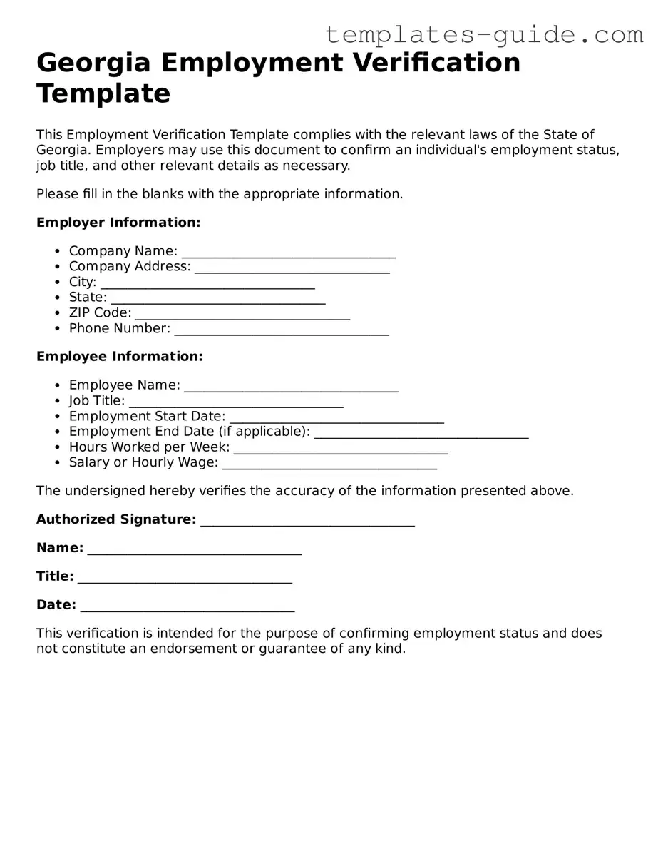 Free  Employment Verification Form for Georgia