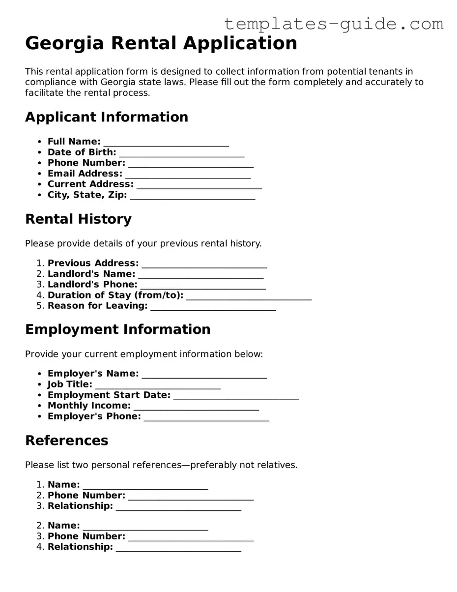 Free  Rental Application Form for Georgia