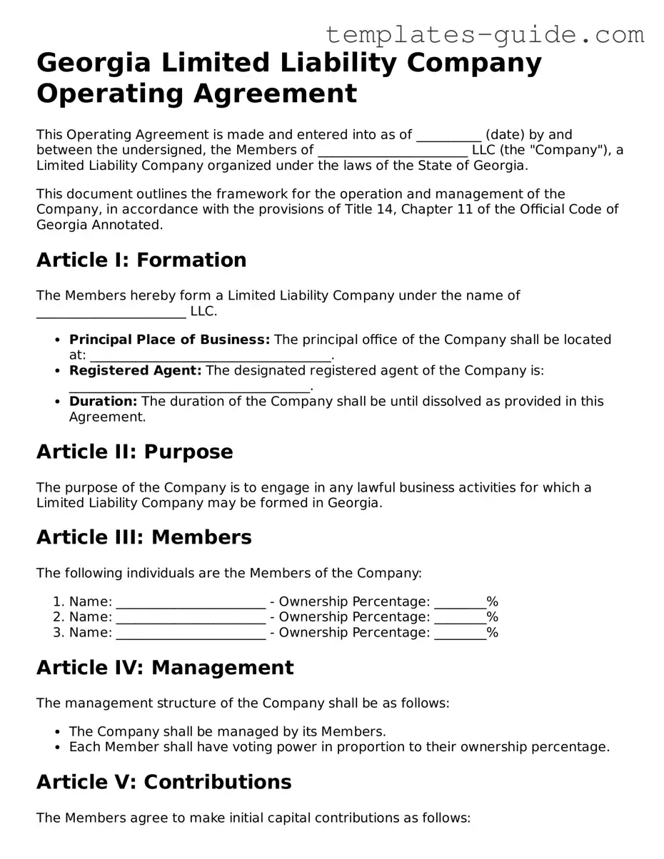 Free  Operating Agreement Form for Georgia
