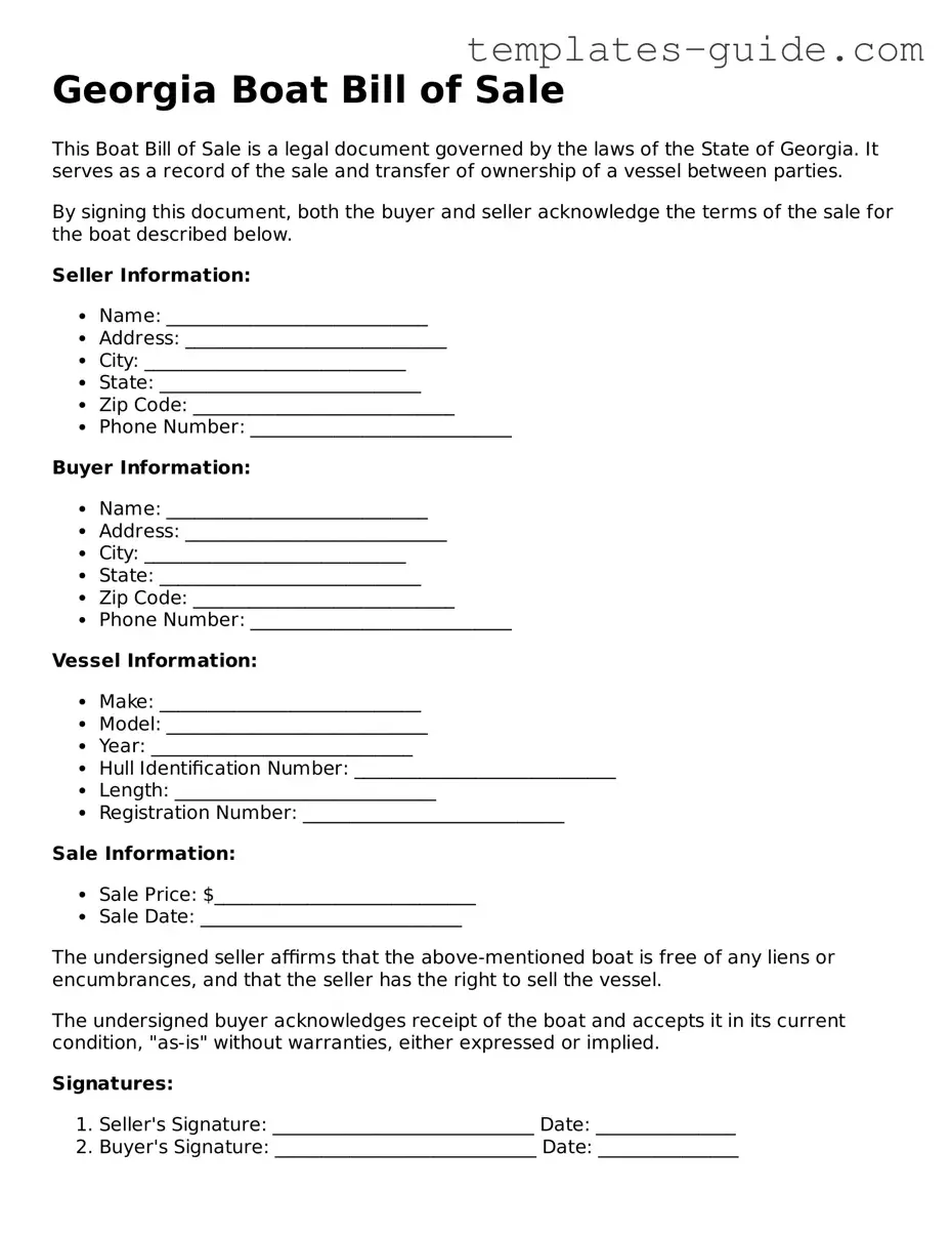 Free  Boat Bill of Sale Form for Georgia