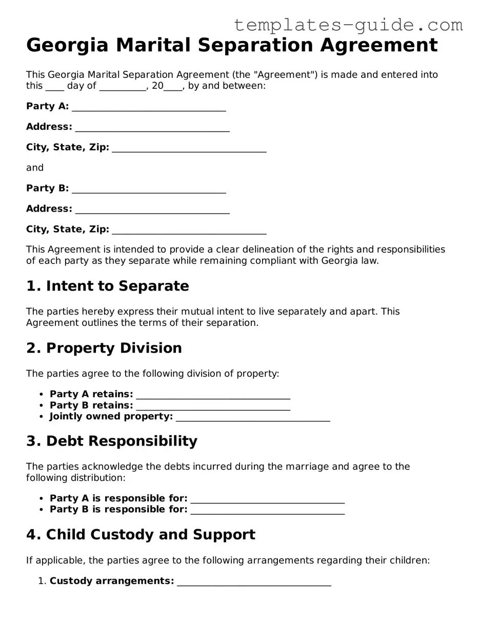 Free  Marital Separation Agreement Form for Georgia