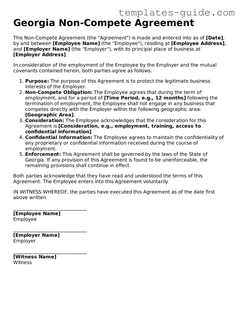 Free  Non-compete Agreement Form for Georgia