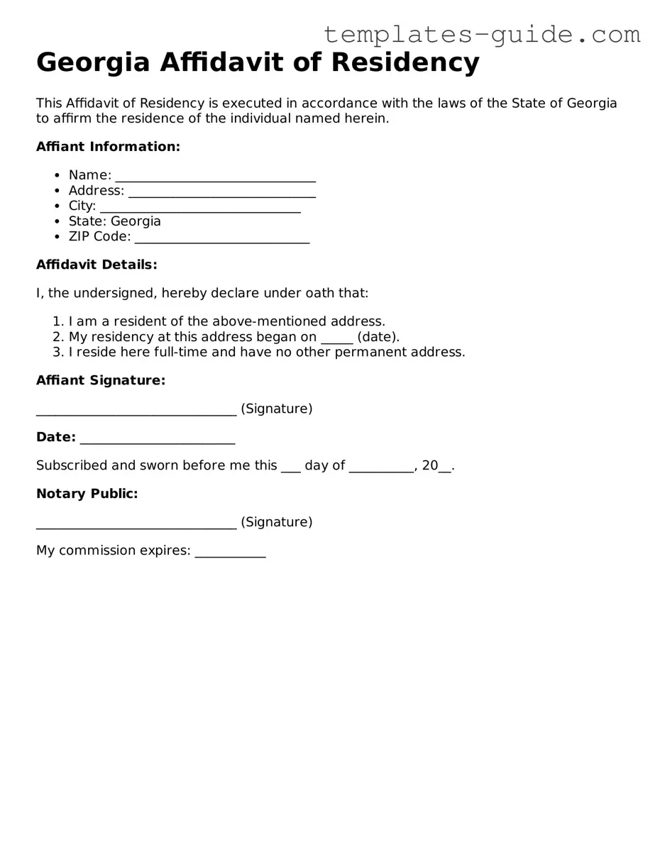 Free  Affidavit of Residency Form for Georgia