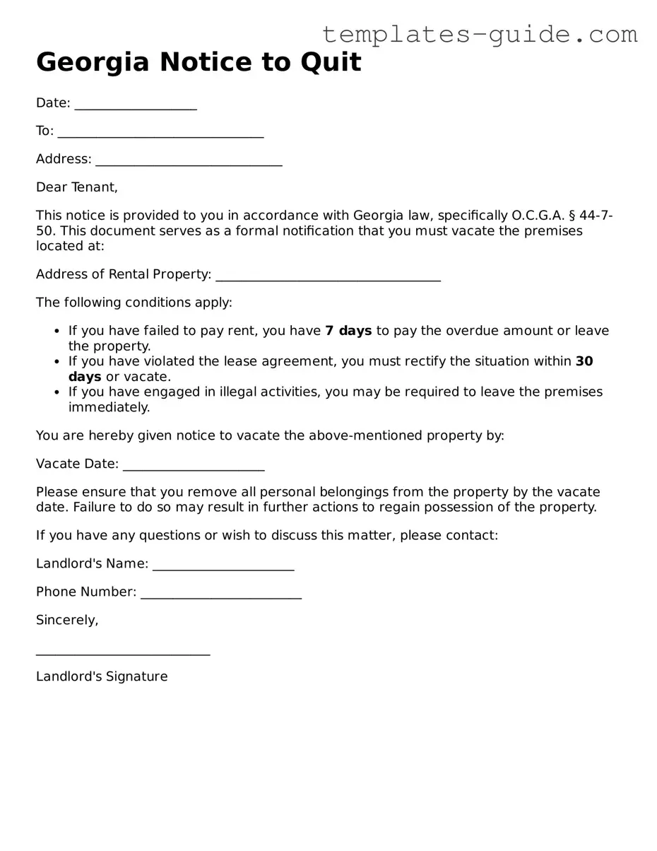 Free  Notice to Quit Form for Georgia