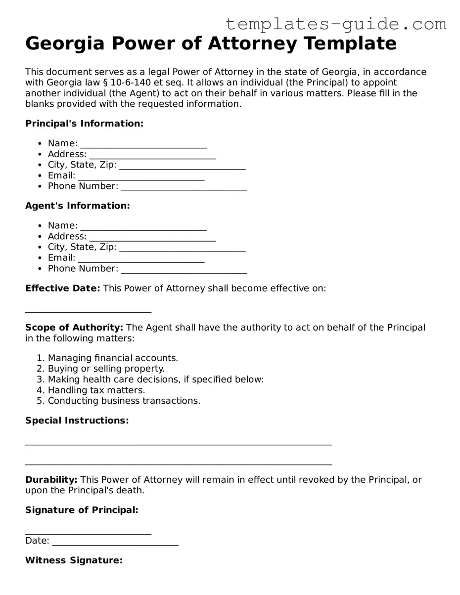Free  Power of Attorney Form for Georgia