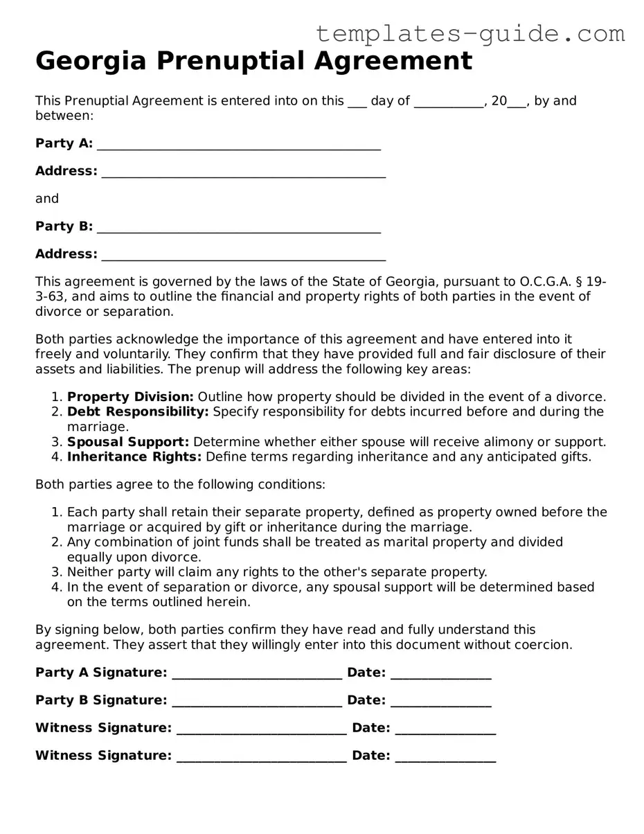 Free  Prenuptial Agreement Form for Georgia