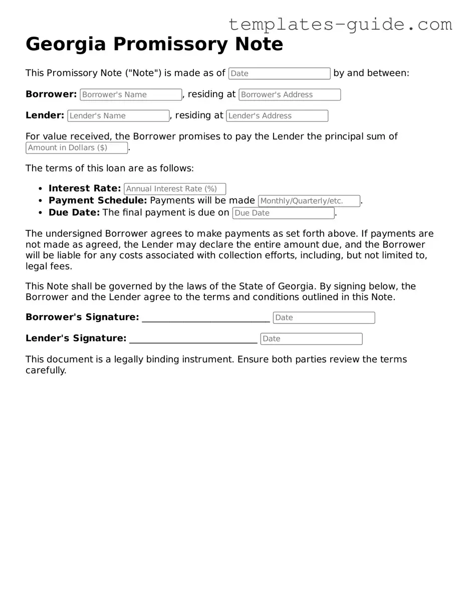 Free  Promissory Note Form for Georgia