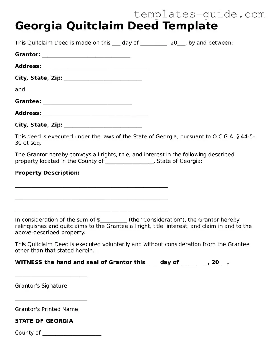 Free  Quitclaim Deed Form for Georgia