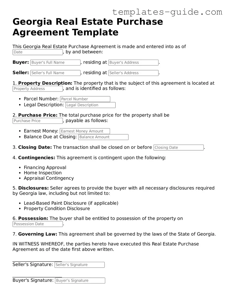 Free  Real Estate Purchase Agreement Form for Georgia