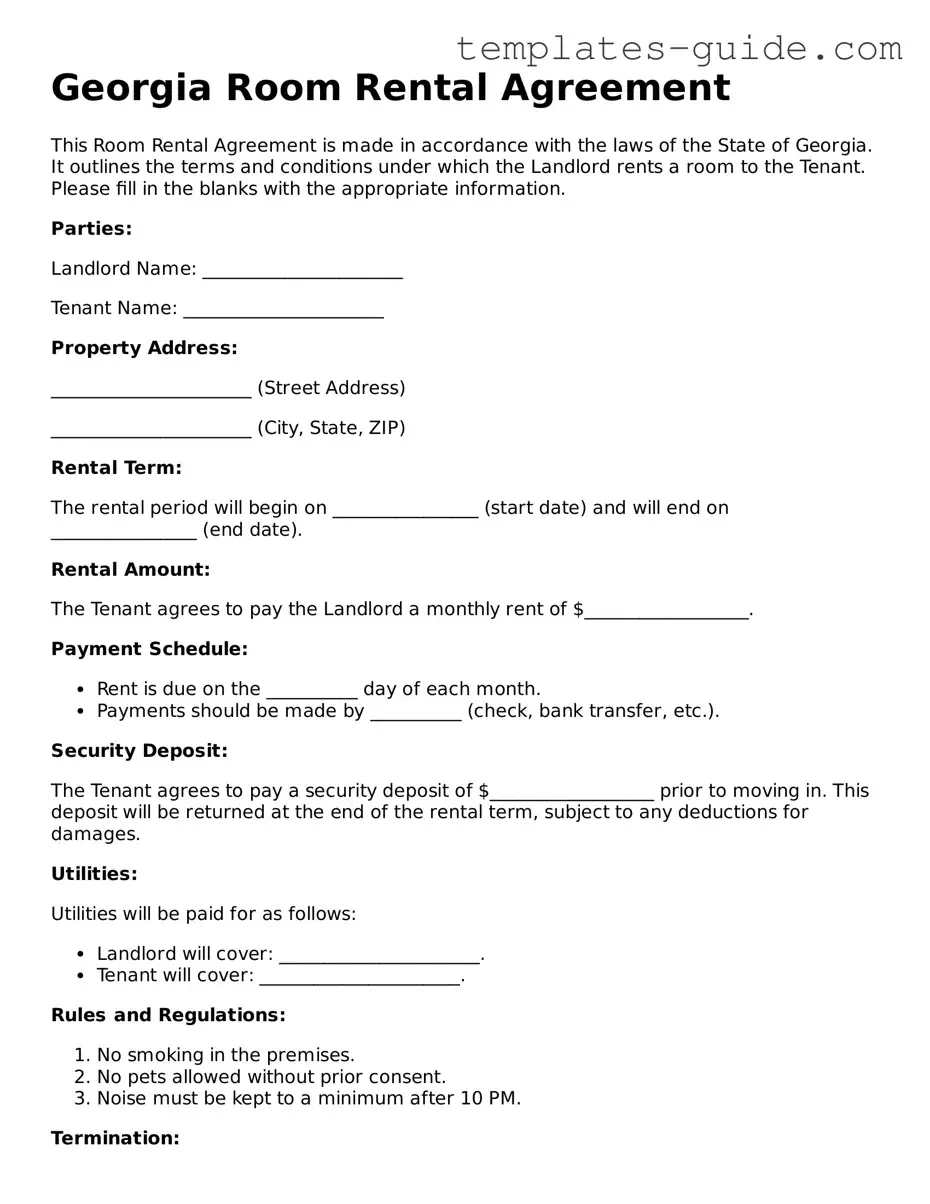 Free  Room Rental Agreement Form for Georgia