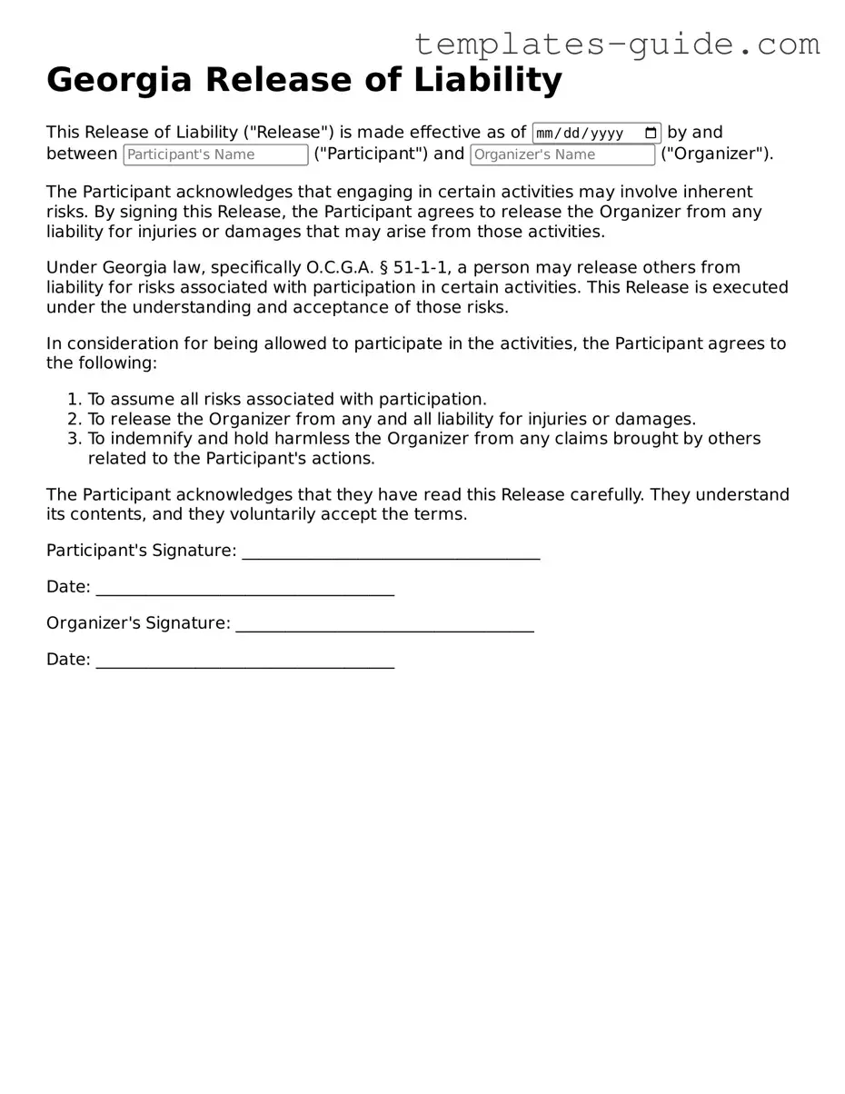 Free  Release of Liability Form for Georgia