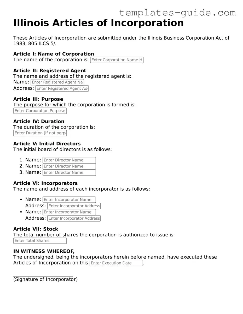 Free  Articles of Incorporation Form for Illinois