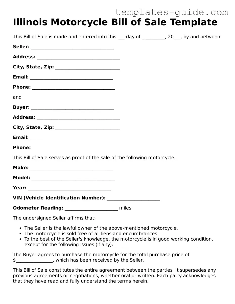 Free  Motorcycle Bill of Sale Form for Illinois
