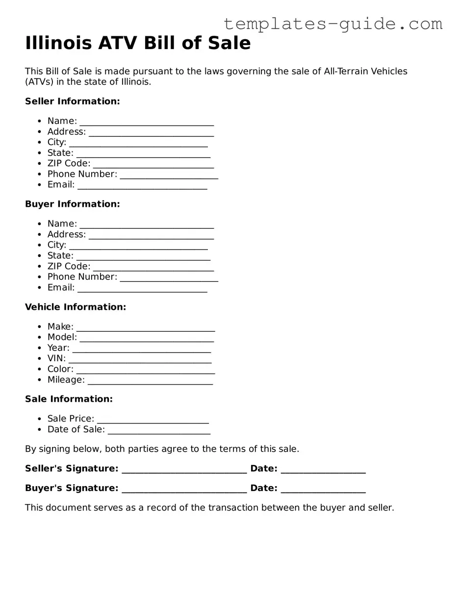 Free  ATV Bill of Sale Form for Illinois