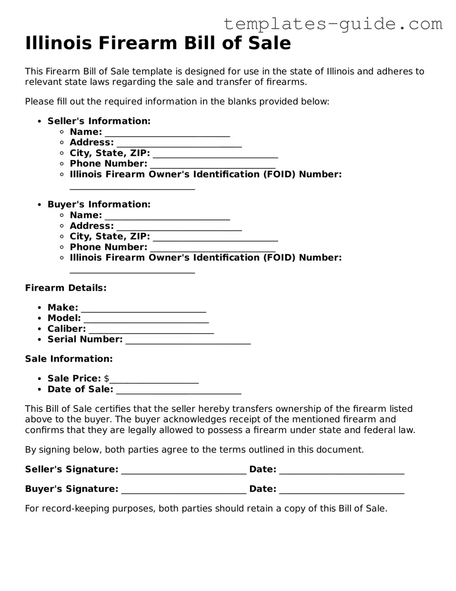 Free  Firearm Bill of Sale Form for Illinois