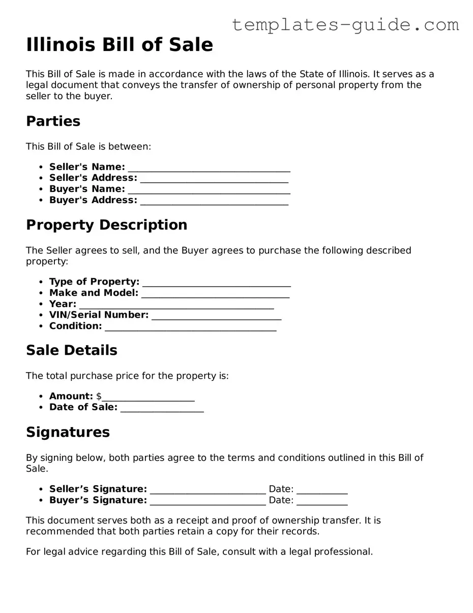 Free  Bill of Sale Form for Illinois
