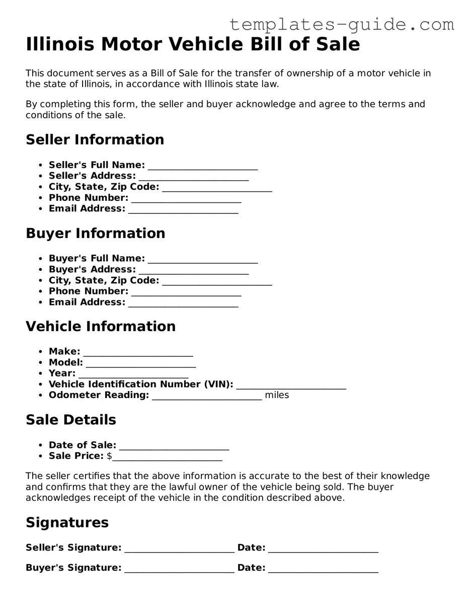Free  Motor Vehicle Bill of Sale Form for Illinois