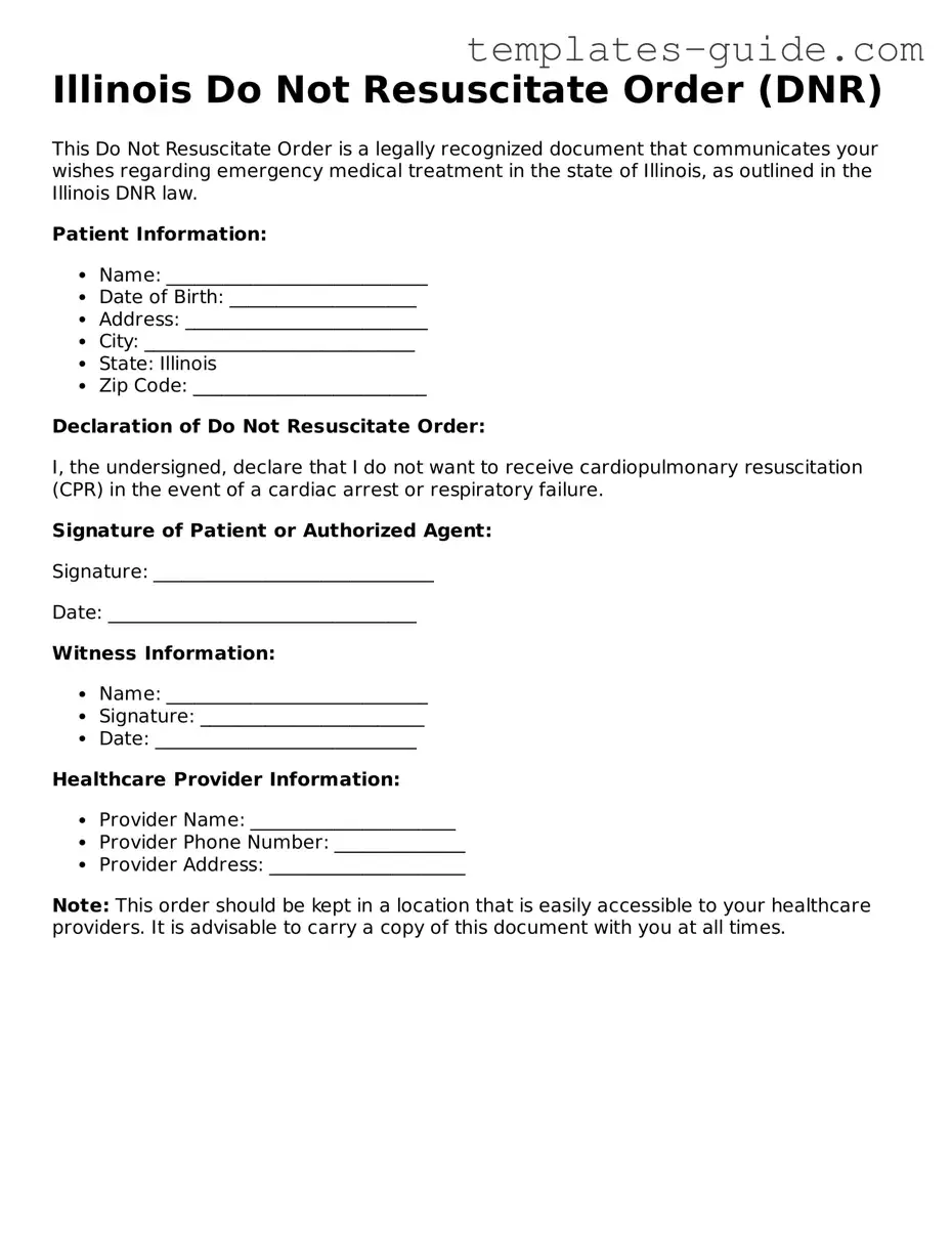 Free  Do Not Resuscitate Order Form for Illinois