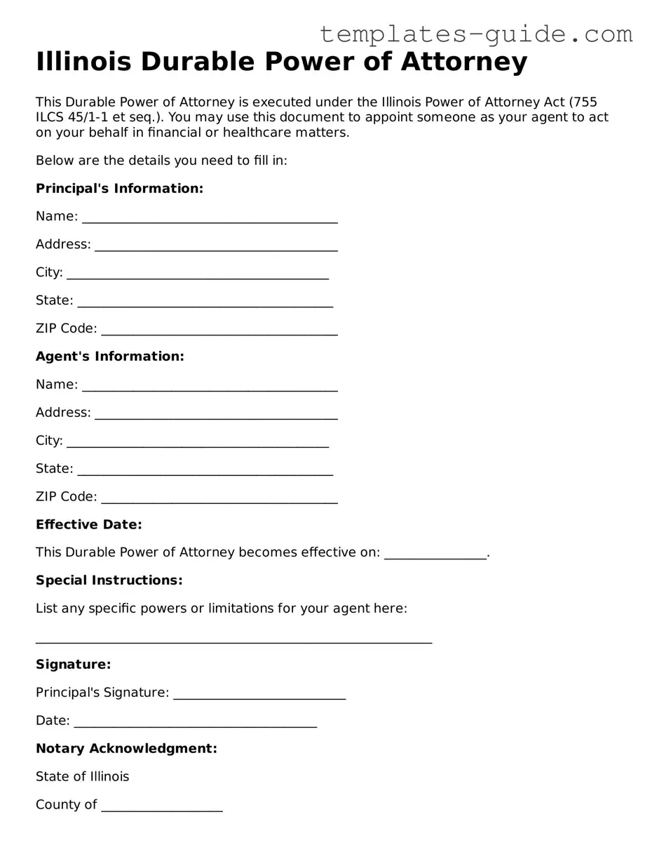 Free  Durable Power of Attorney Form for Illinois