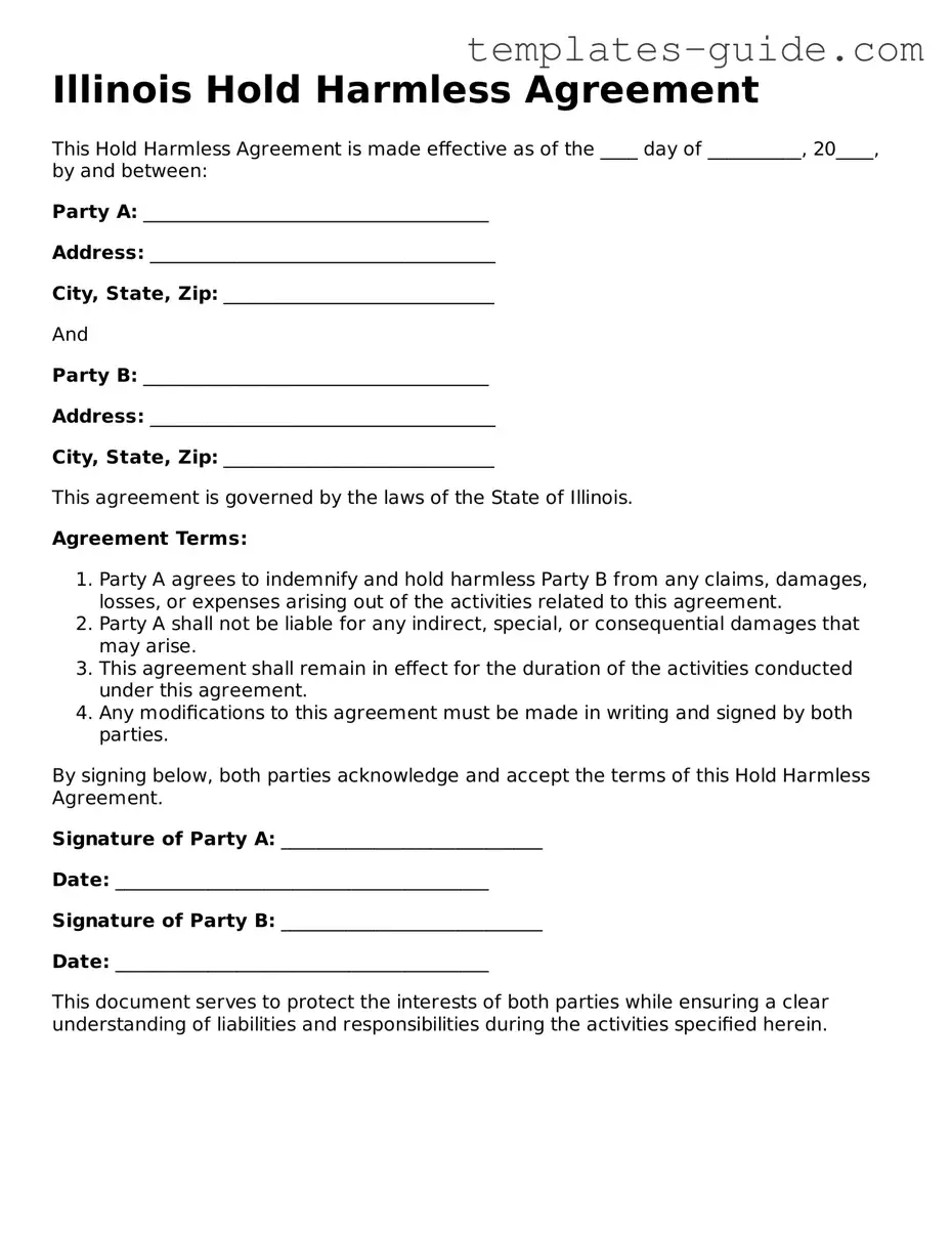 Free  Hold Harmless Agreement Form for Illinois