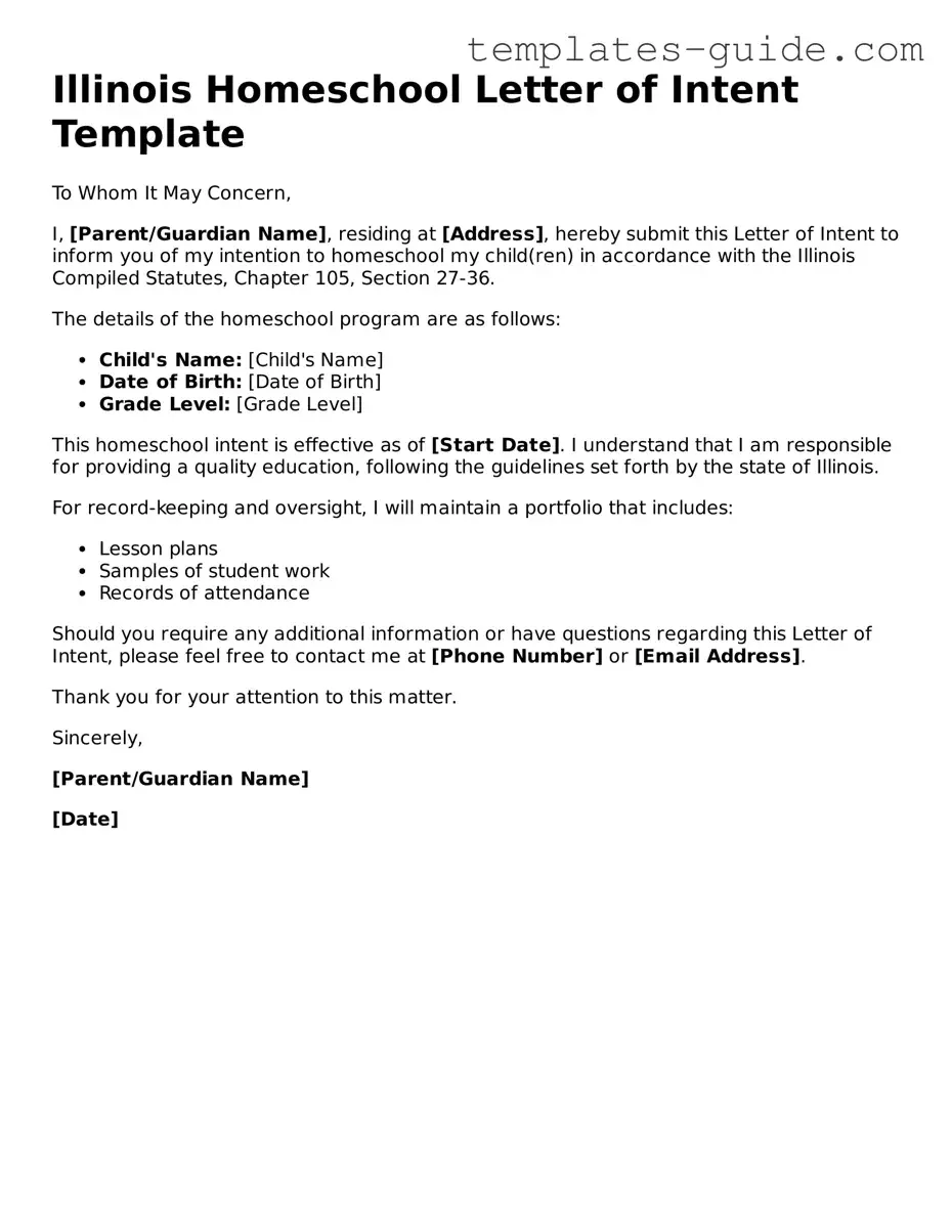 Free  Homeschool Letter of Intent Form for Illinois