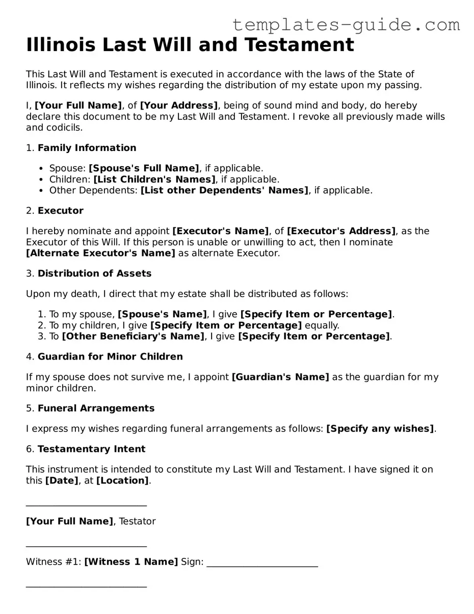 Free  Last Will and Testament Form for Illinois