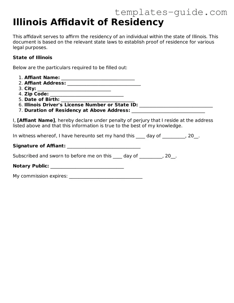 Free  Affidavit of Residency Form for Illinois