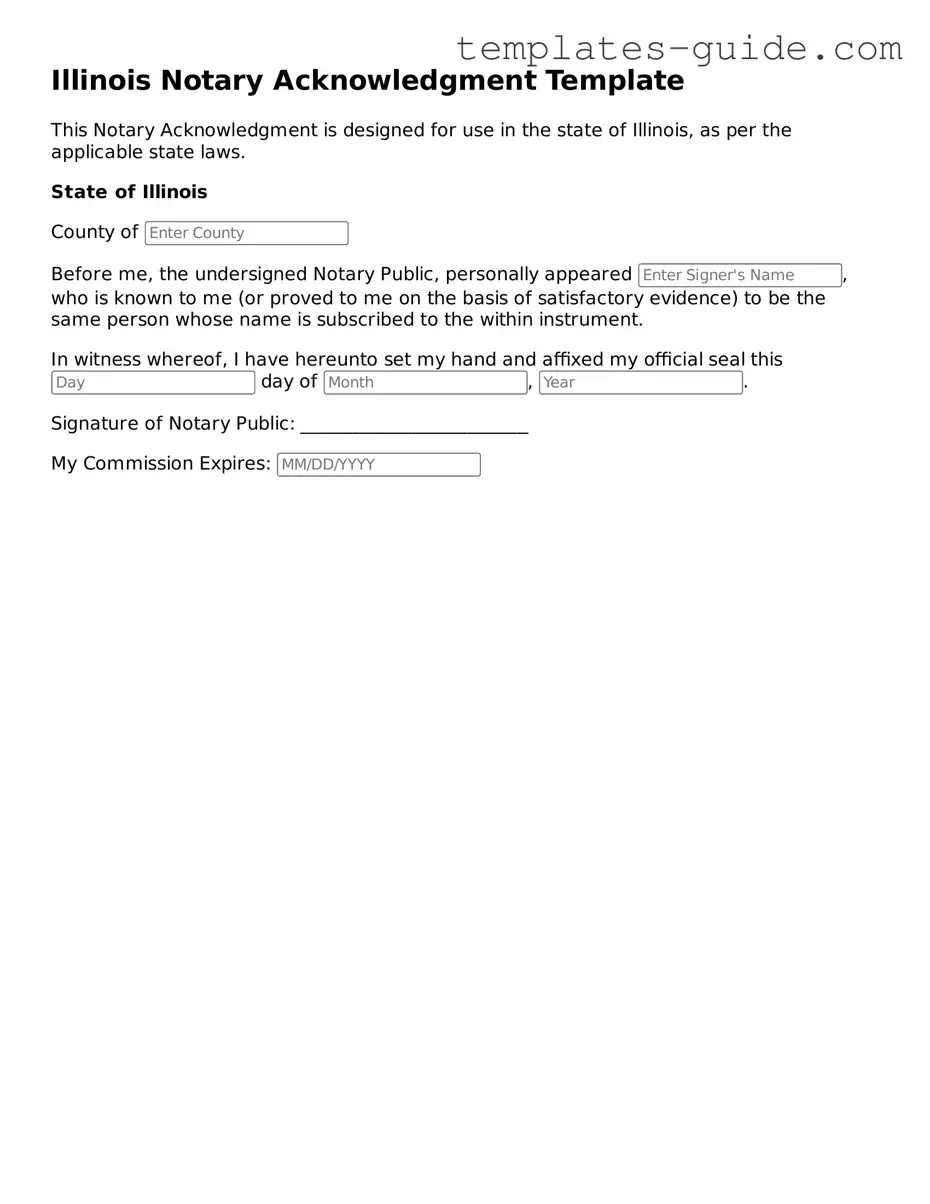 Free  Notary Acknowledgement Form for Illinois