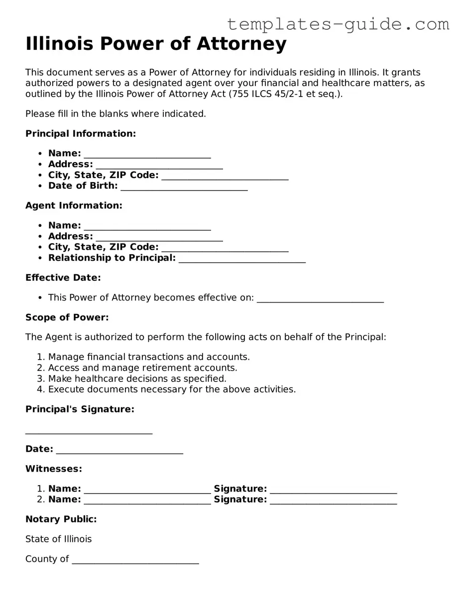 Free  Power of Attorney Form for Illinois