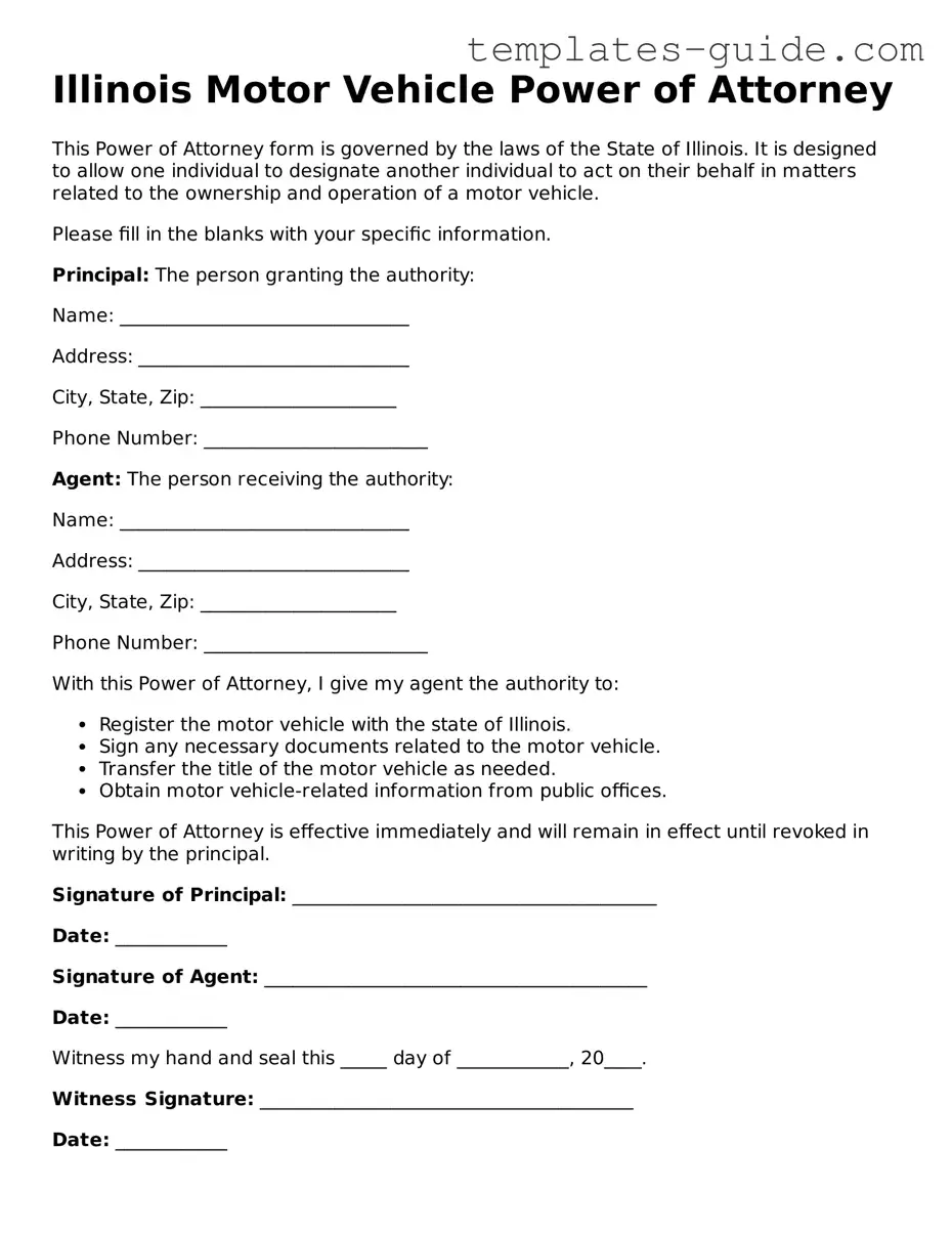 Free  Motor Vehicle Power of Attorney Form for Illinois