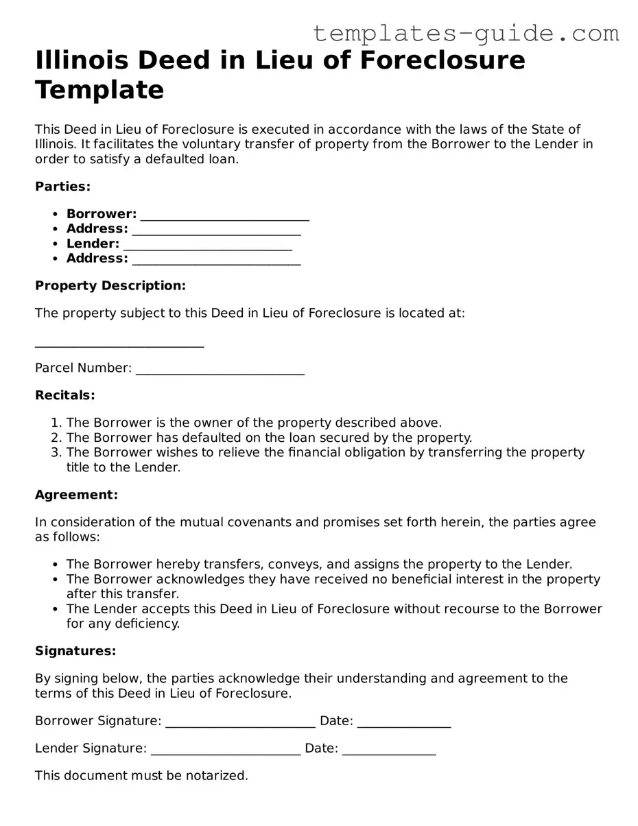 Free  Deed in Lieu of Foreclosure Form for Illinois