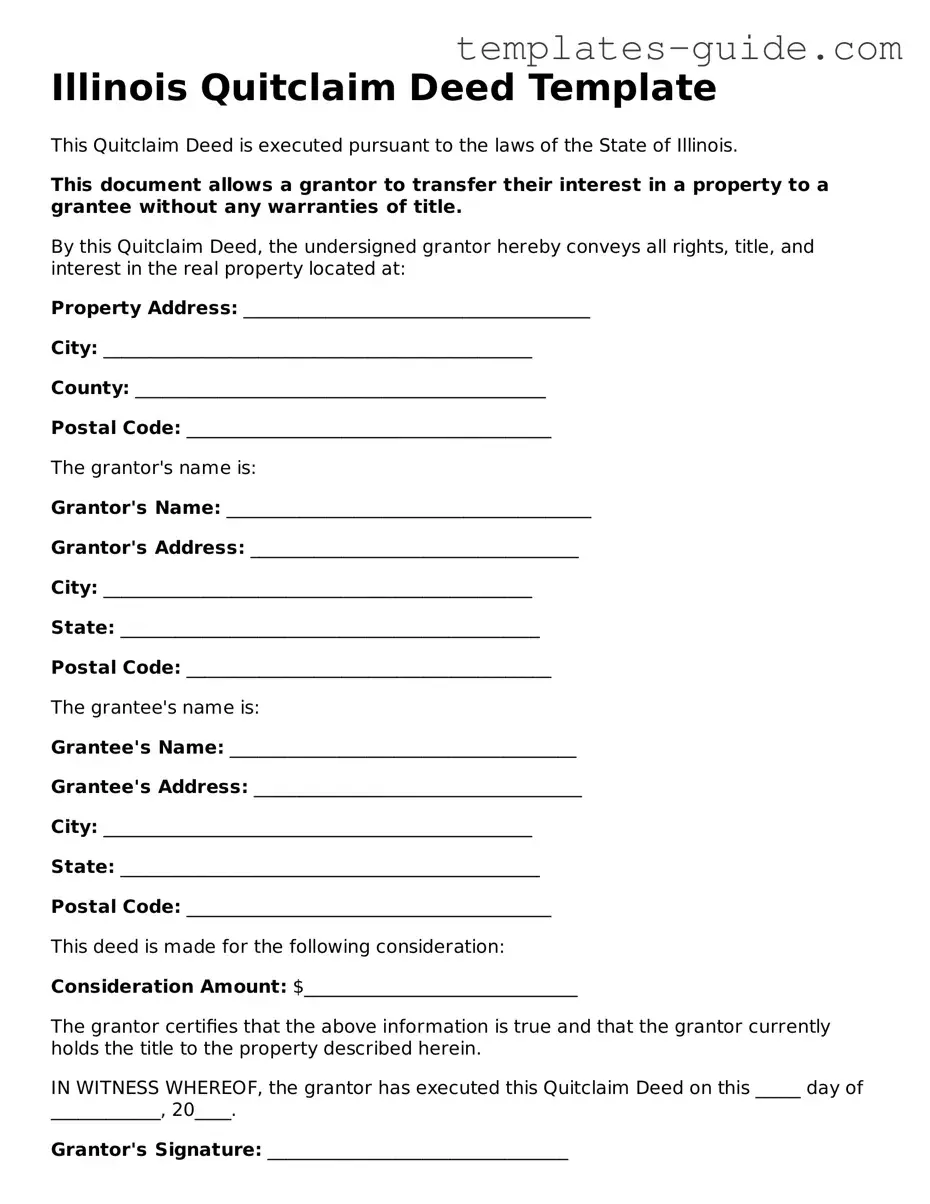 Free  Quitclaim Deed Form for Illinois