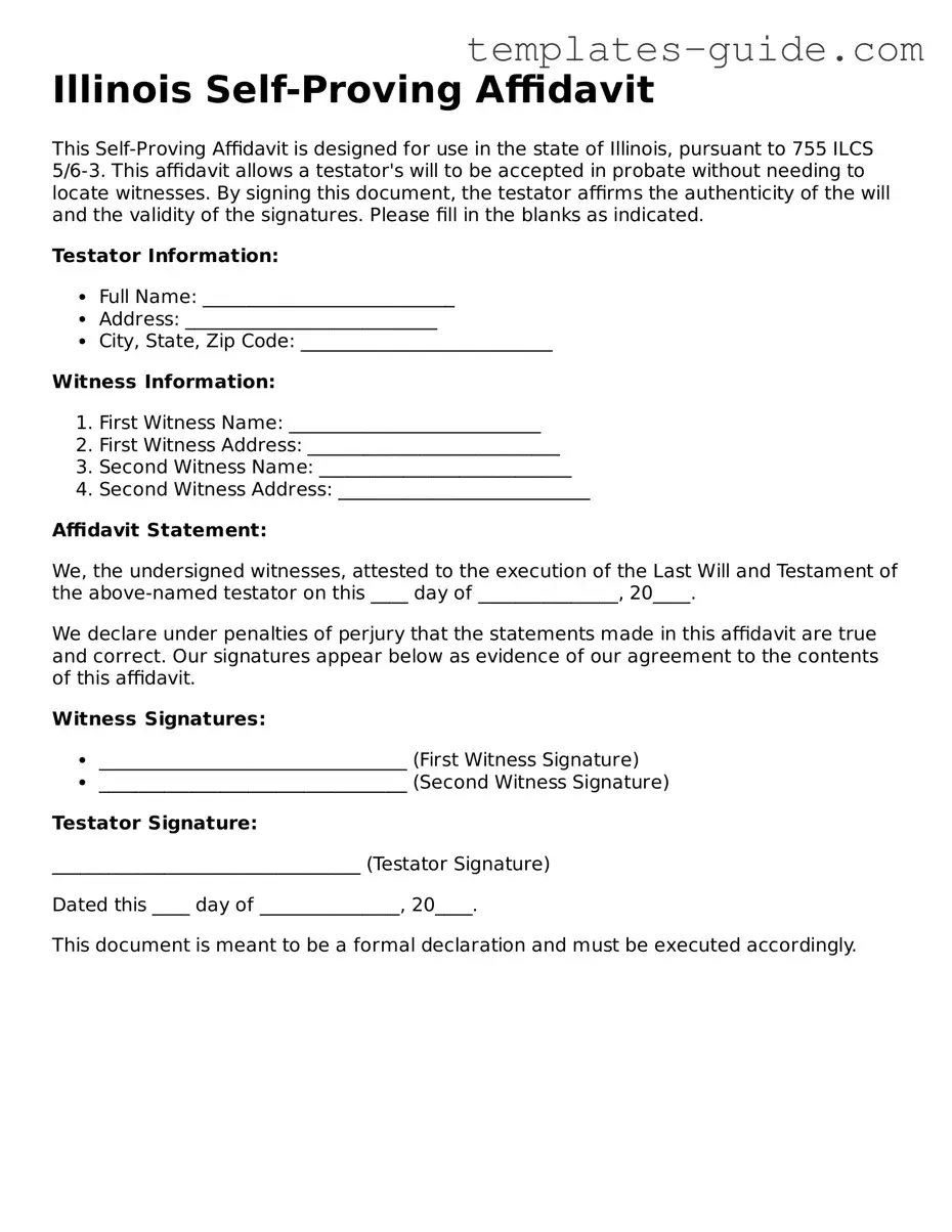 Free  Self-Proving Affidavit Form for Illinois