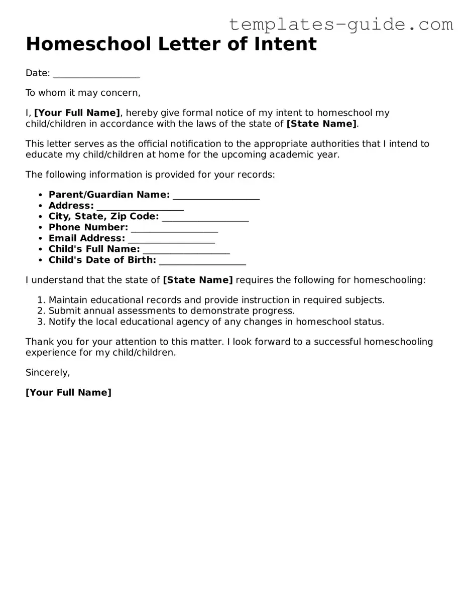 Homeschool Letter of Intent Template