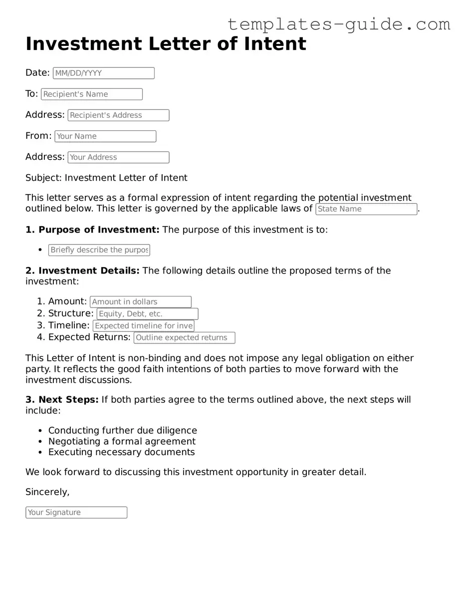 Investment Letter of Intent Template