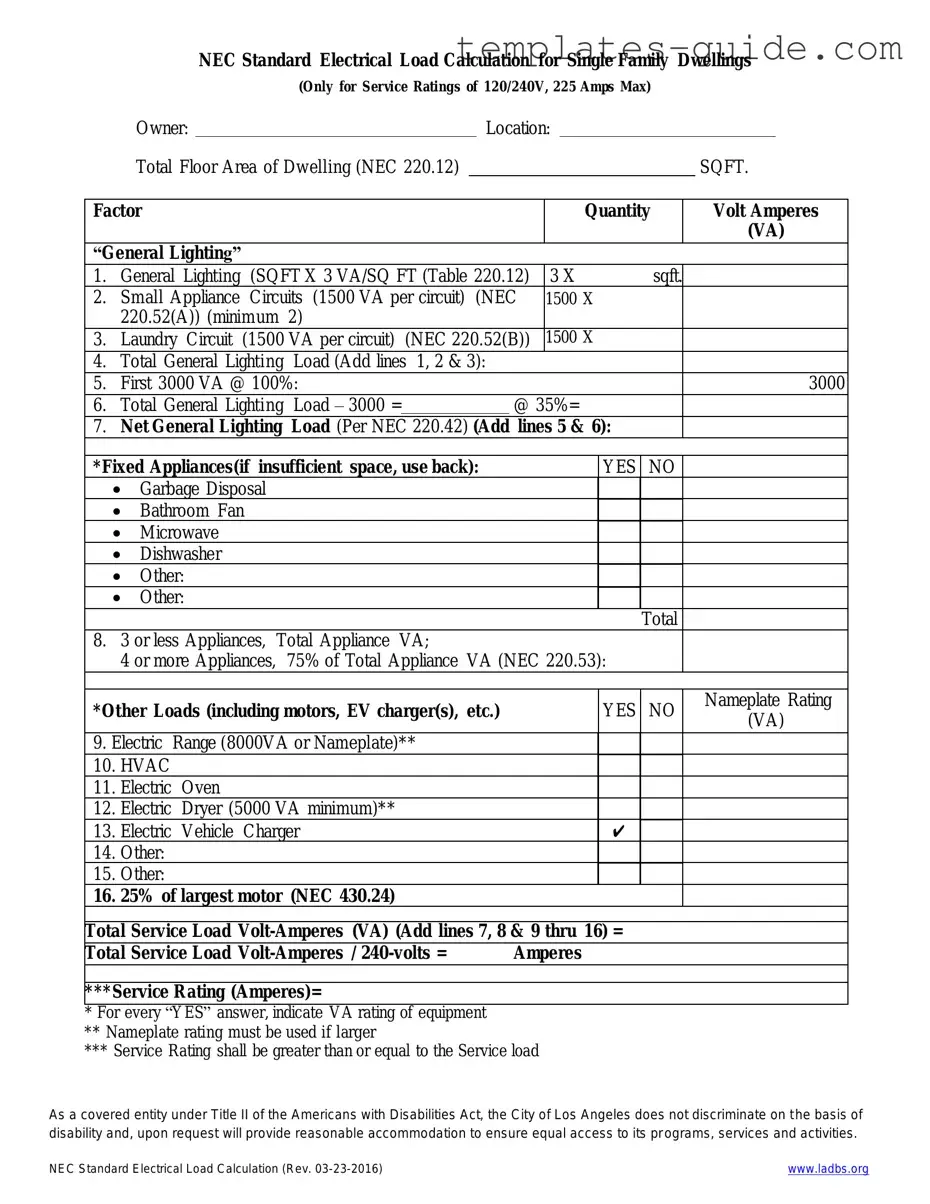 Fill Out a Valid LADBS NEC Standard Electrical Load Calculation Template