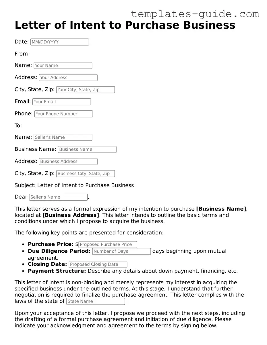 Letter of Intent to Purchase Business Template