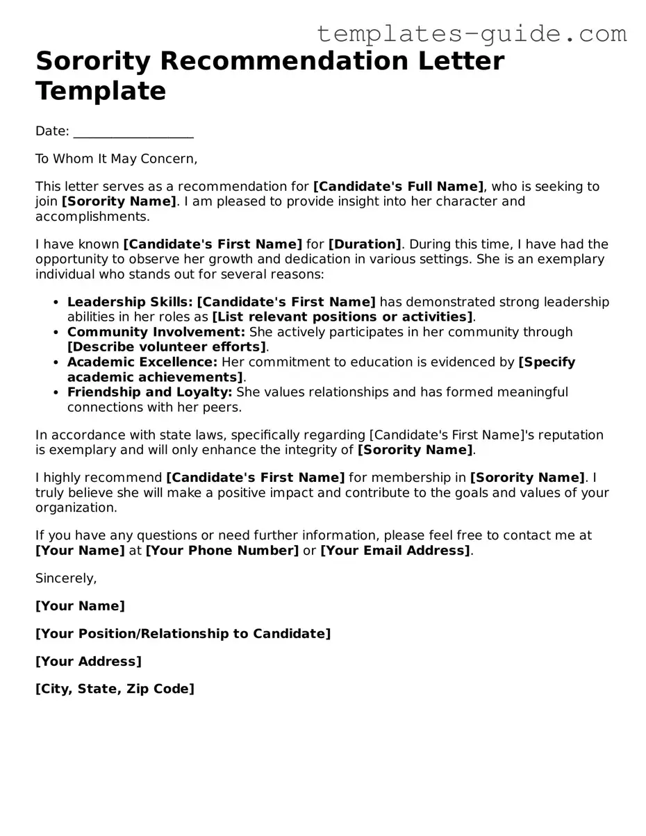 Sorority Recommendation Letter Template
