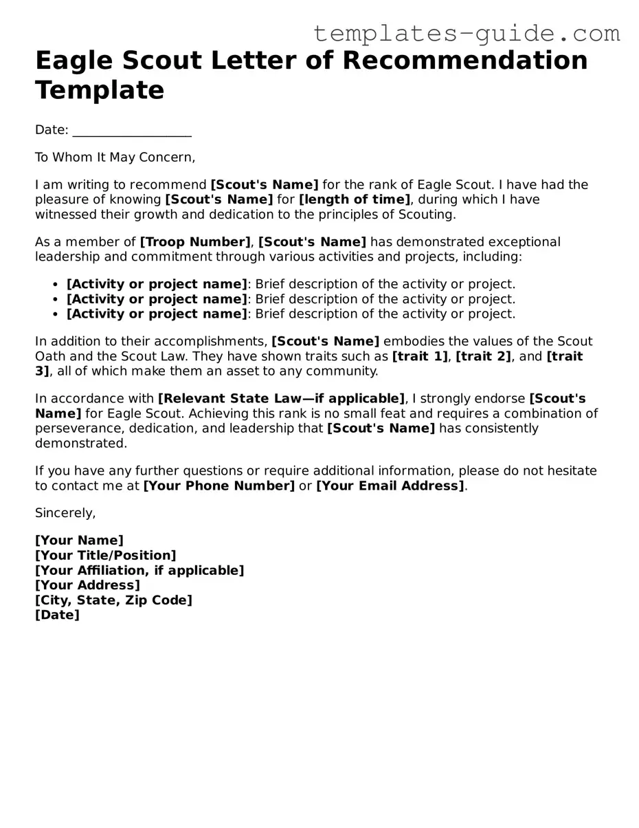 Eagle Scout Letter of Recommendation Template