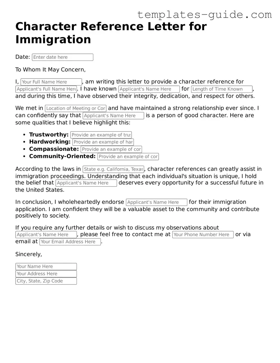 Character Reference Letter for Immigration Template