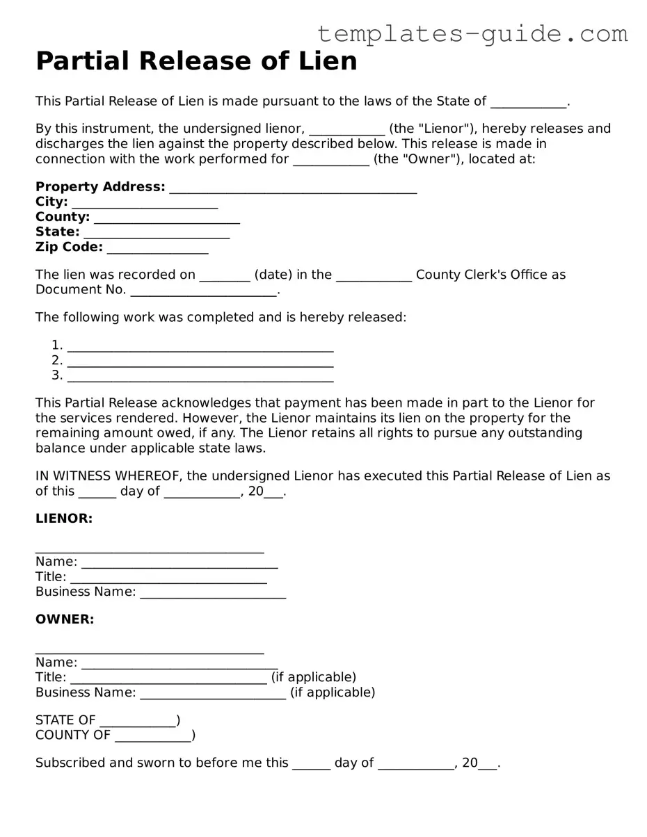 Partial Release of Lien Template
