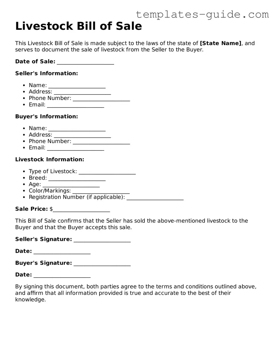 Livestock Bill of Sale Template