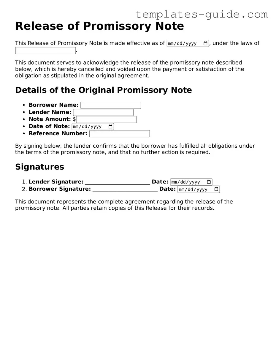 Release of Promissory Note Template