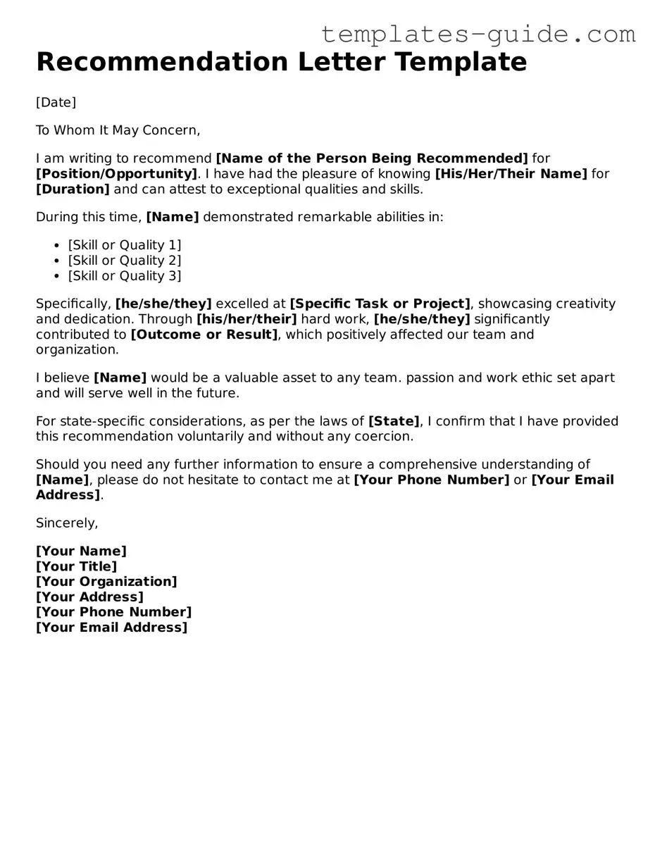 Recommendation Letter Template